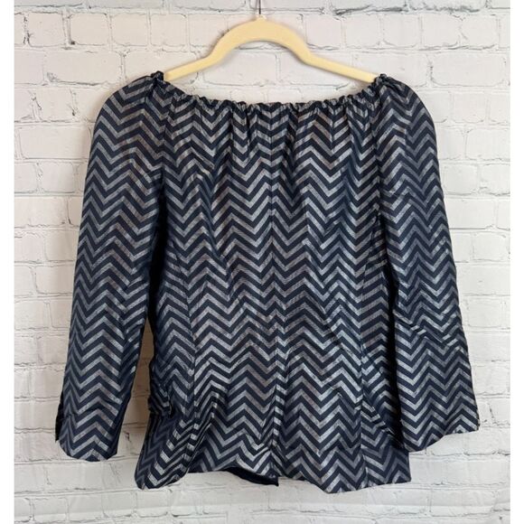 ARMANI COLLEZIONI blue white chevron button jacket blazer size 6 Italy - Picture 4 of 7